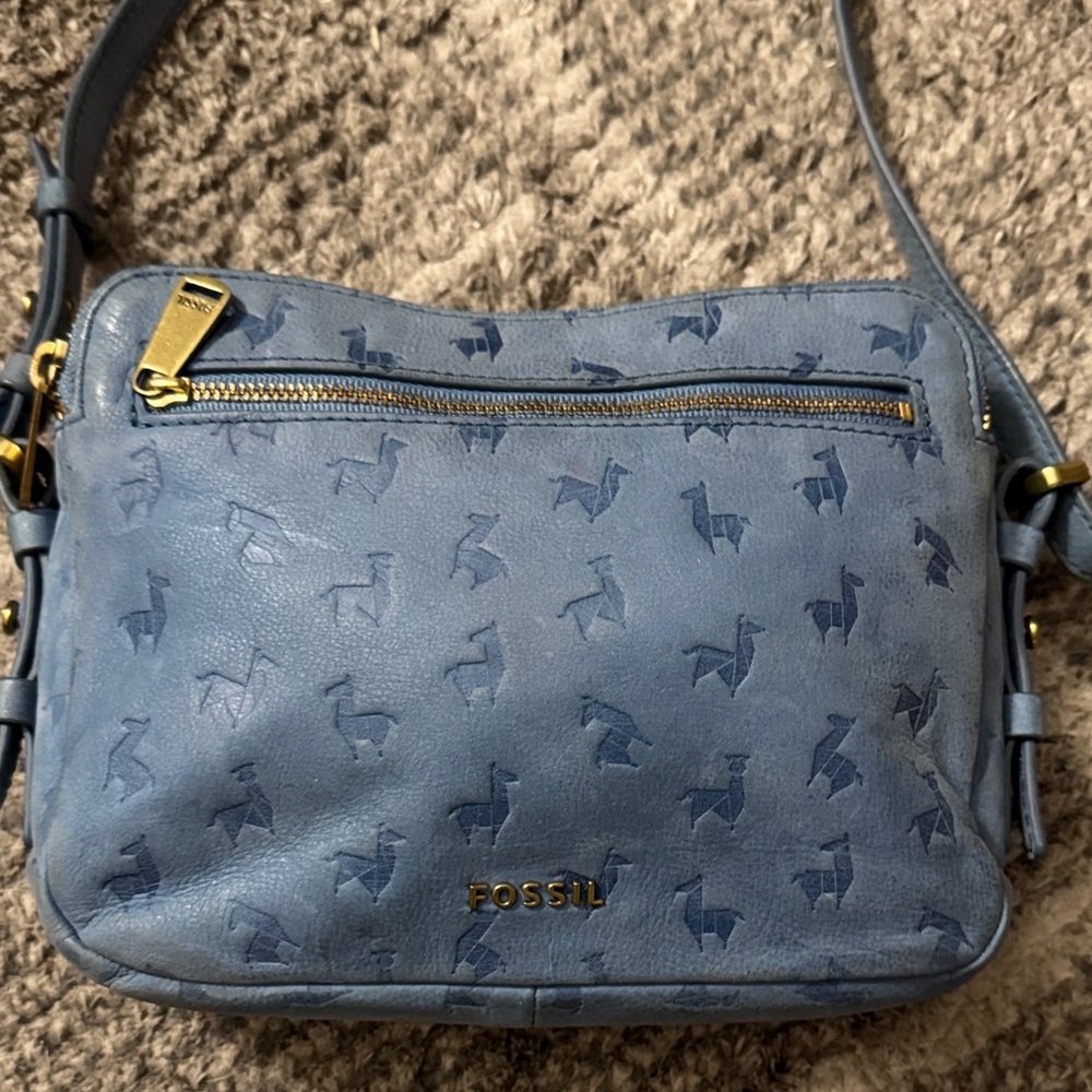 Fossil Oragami Tissue Llama Blue Crossbody Bag - Picture 3 of 13